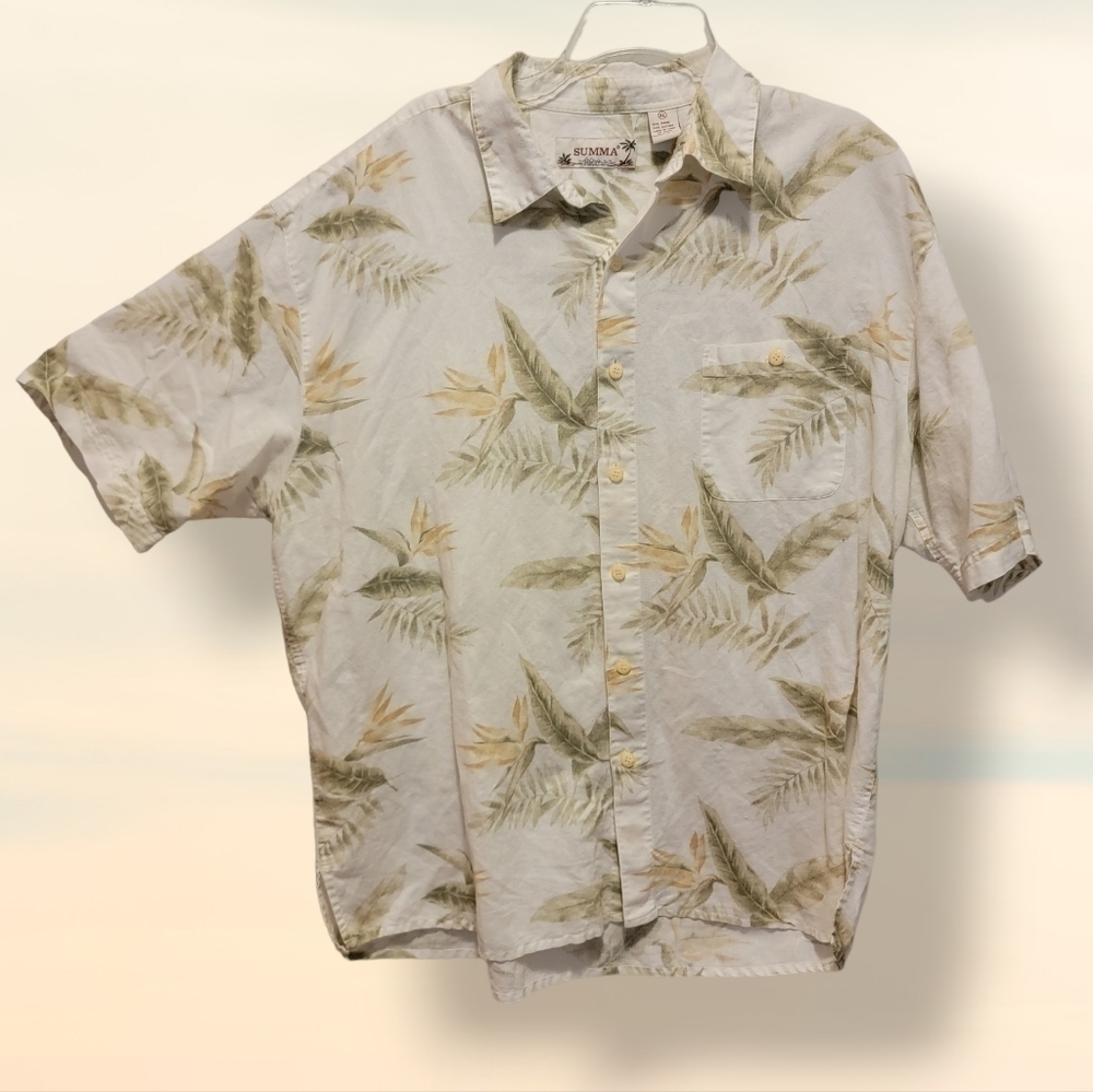 Summa Hawaiian shirt XL Bird of Paradise flowers Tiki Golf T18